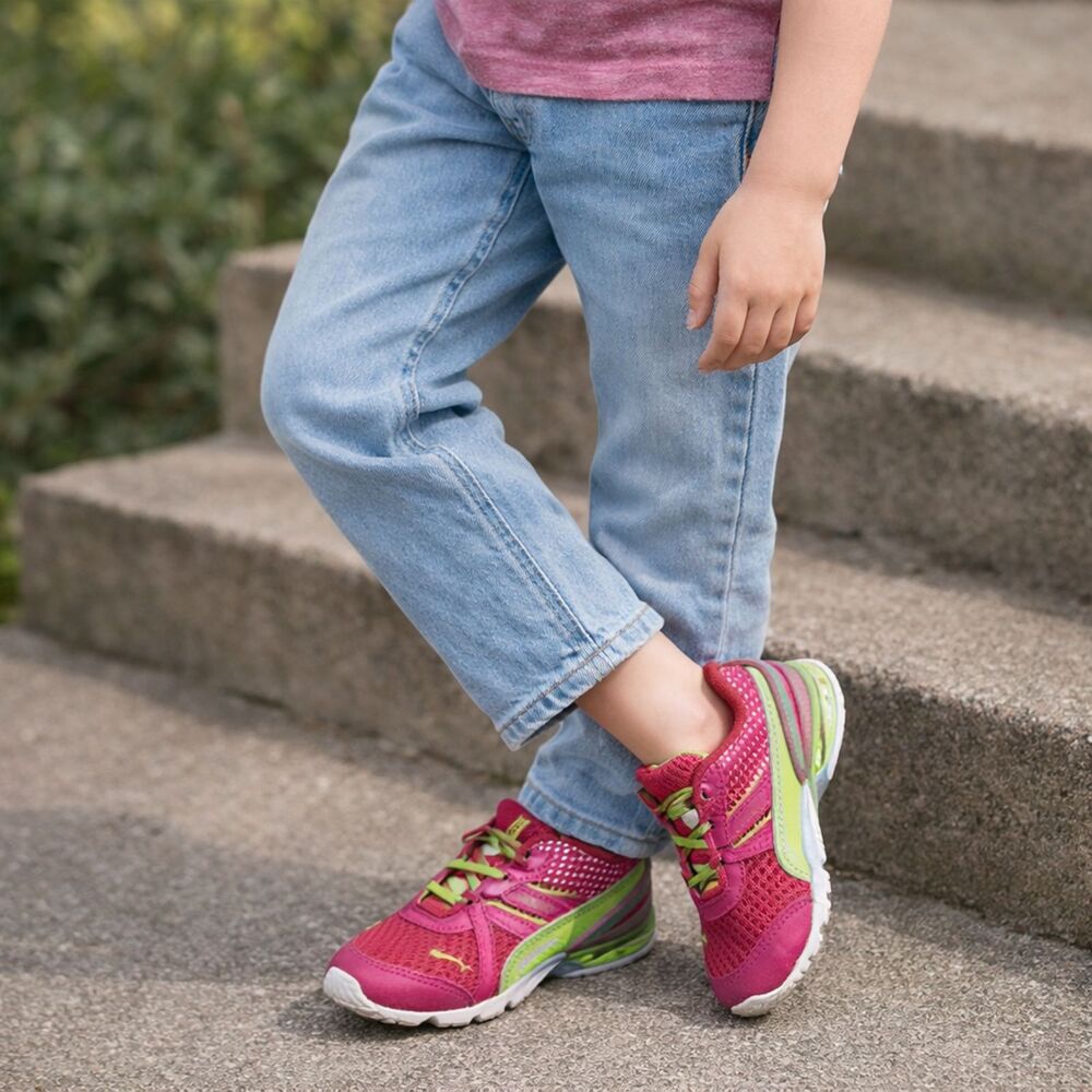 Kids Sneakers Puma Youth Size 9 Pink Green Running Shoes Hook Loop ioCELL NWT